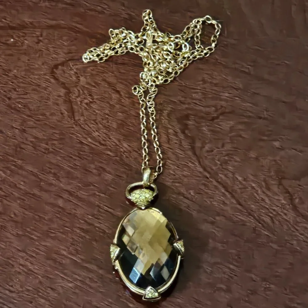 RARE MONICA RICH KOSANN QUARTZ YELLOW DIAMOND 18K CHARM LOCKET PENDANT NECKLACE